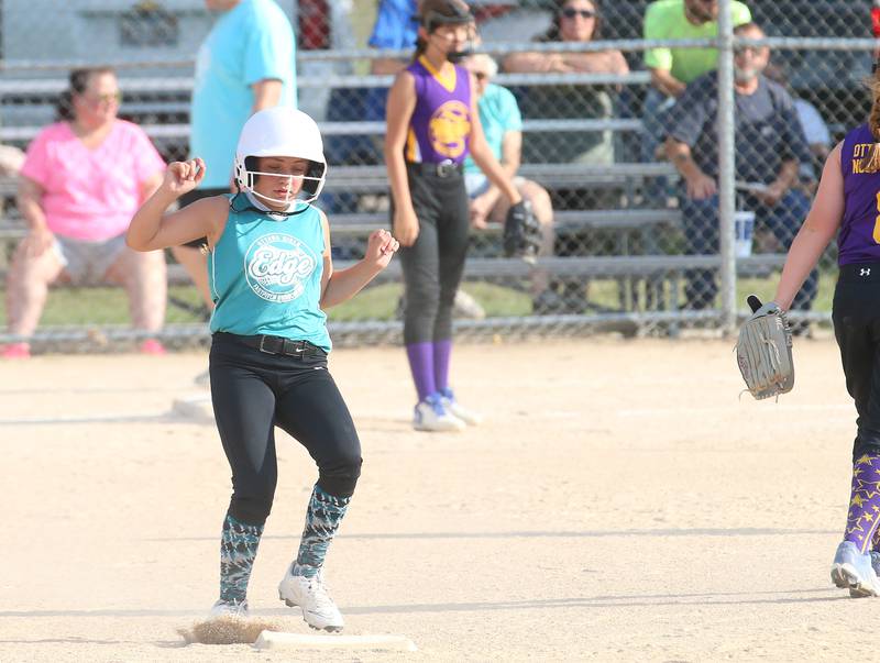 Edge's Mallory Solano steals second base during the Ottawa Girls Fastpitch Association 11U City Championship on Wednesday July 2, 2025 at Peck Park in Ottawa.