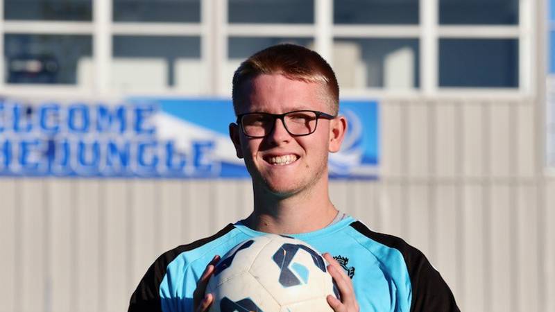 Princeton’s Landon Davis at home on goal in soccer  