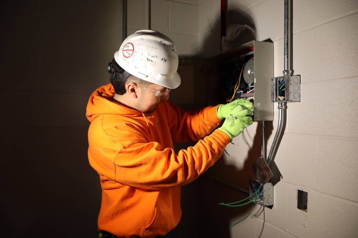 Christian Pantoja, a 2015 graduate of Hufford Junior High School in Joliet, is an electrical apprentice at the new Hufford Junior High School.