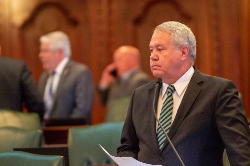 Rep. Jay Hoffman, D-Swansea, is pictured on the House floor Thursday, May 25, 2023, during debate on a bill that would require constitutional lawsuits against the state to be filed in Cook or Sangamon County.