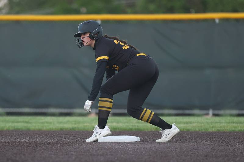 Joliet West’s Laci Cole leads off at third against Homewood-Flossmoor in the Class 4A Homewood-Flossmoor Regional semifinal on Wednesday, May 20, 2026 in Homewood.