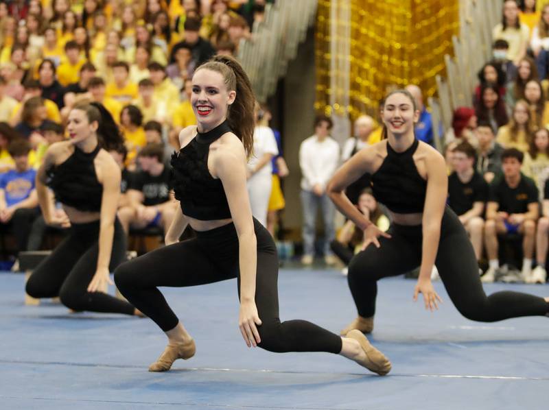 Senior Ella Bylsma of La Grange performs with the Lyons Township eurythmics team during an all-school assembly in La Grange on Friday, April. 22, 2022.