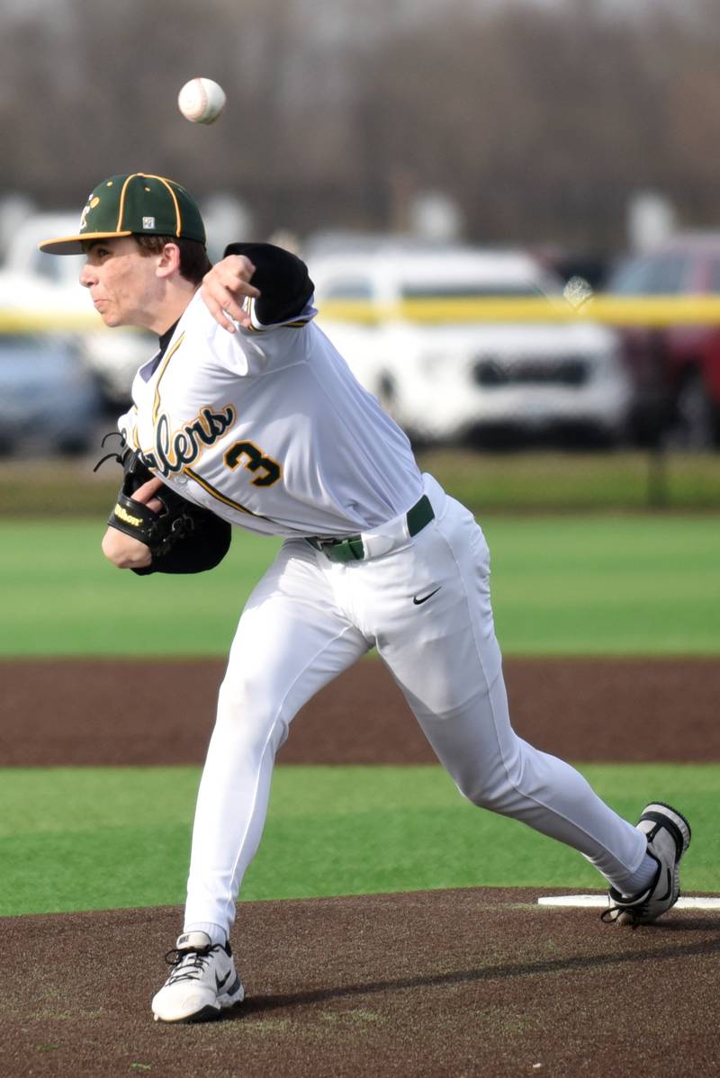 Coal City's Lance Cuddy throws a pitch during a home game against Bishop McNamara Thursday, April 3, 2025.