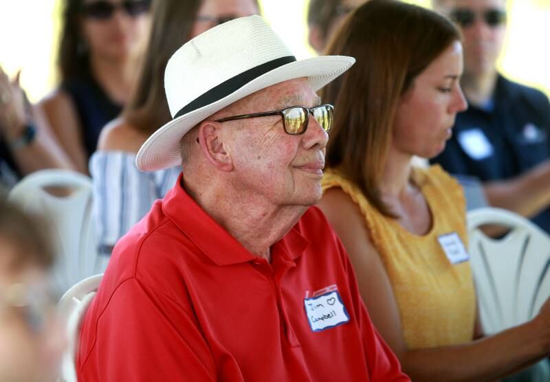 Jim Campbell listens as presentations are made at a groundbreaking ceremony for the East Branch of the Fox Valley Family YMCA on Tuesday, Aug. 27, 2024 in Bristol.