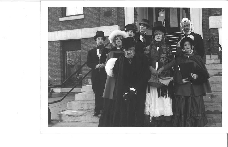 "A Christmas Carol" actors on theater steps in Woodstock in an undated photo.