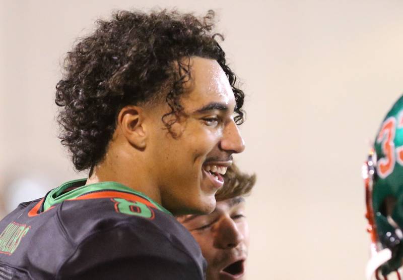 L-P quarterback Marion Persich smiles on the sidelines after defeating Ottawa on Friday, Oct. 3, 2025 at Howard Fellows Stadium.
