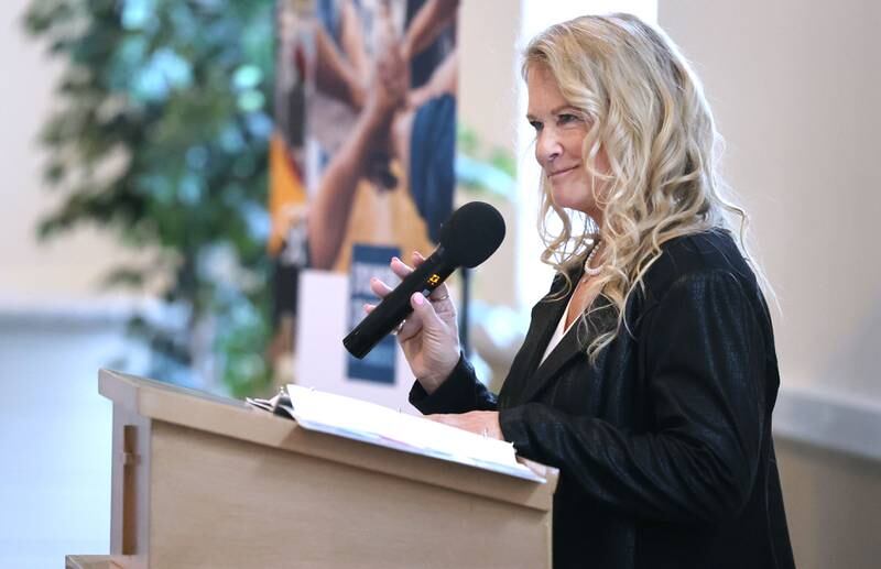 Sycamore Chamber of Commerce Executive Director RoseMarie Treml kicks off the 106th Annual Chamber Meeting Thursday, March 2, 2023, in Memorial Hall at St. Mary's Catholic Church in Sycamore.