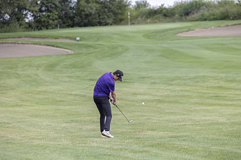 Dixon’s Alex Harrison takes a shot at the green on #12 Wednesday, Sept. 27, 2023 during the class 2A golf regionals at Deer Valley Country Club.