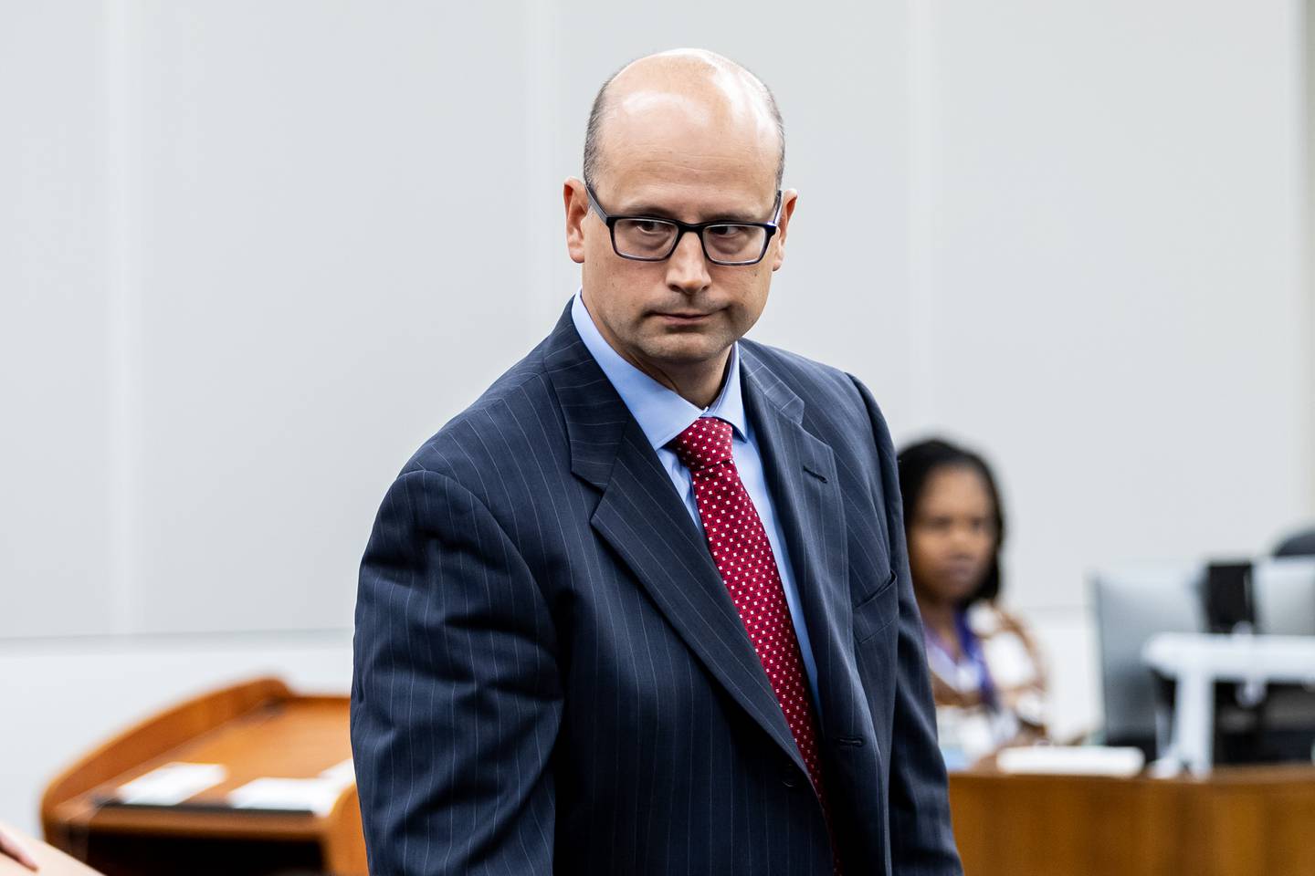 Jim Long, Will County Assistant State's Attorney presents evidence during the trial of Patrick Gleason at the Will County Courthouse on Sept. 24, 2025.