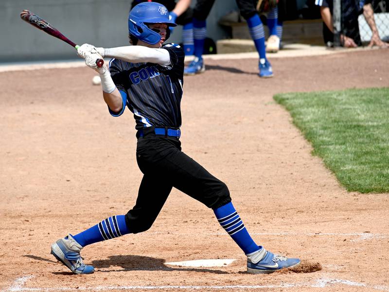 Newman's Mason Glaudel swings at a pitch Monday during the supersectional.