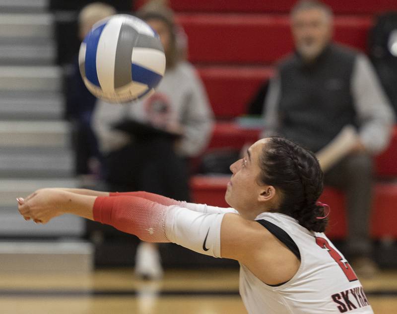 Sauk Valley’s Madison Shaffer makes a pass against Kishwaukee Wednesday, Oct. 29, 2025.