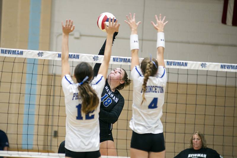 Newman’s Kennedy Rowzee hammers a shot Thursday, Sept. 15, 2022 against Princeton.