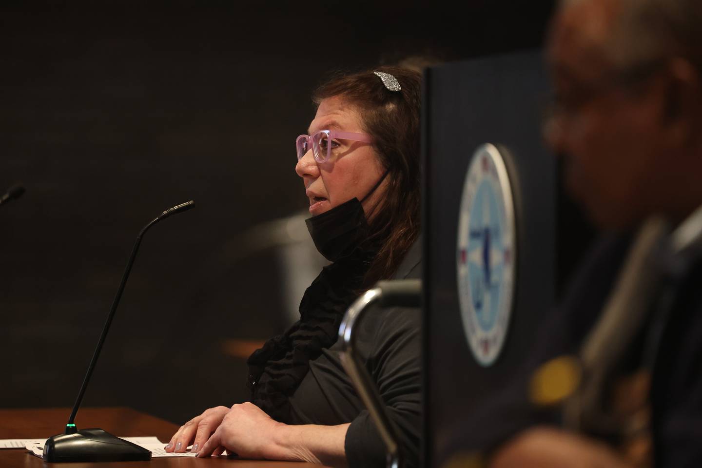 Kathy Spieler speaks against Michael Carruthers’ City Council candidacy at a hearing on the validity of his nominating petitions at the Joliet City Electoral Board meeting on January 4th.