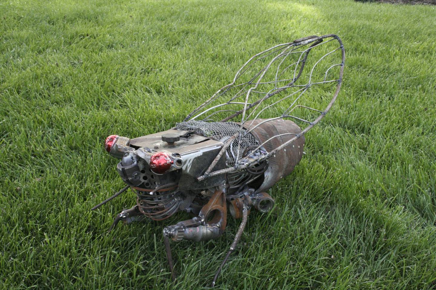Former Joliet resident Steve Kost of Palos Park, a member of The Art Movement in Joliet and the Romeoville Art Society, created 36-inch long, 65-pound cicada from scrap metal that he entered into the sculpture category at ScrapFest in Lansing, Michigan.