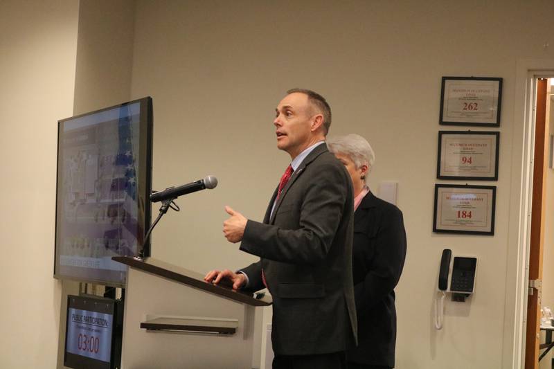 Matt Streb speaks at the April 22, 2024 meeting of the DeKalb City Council.