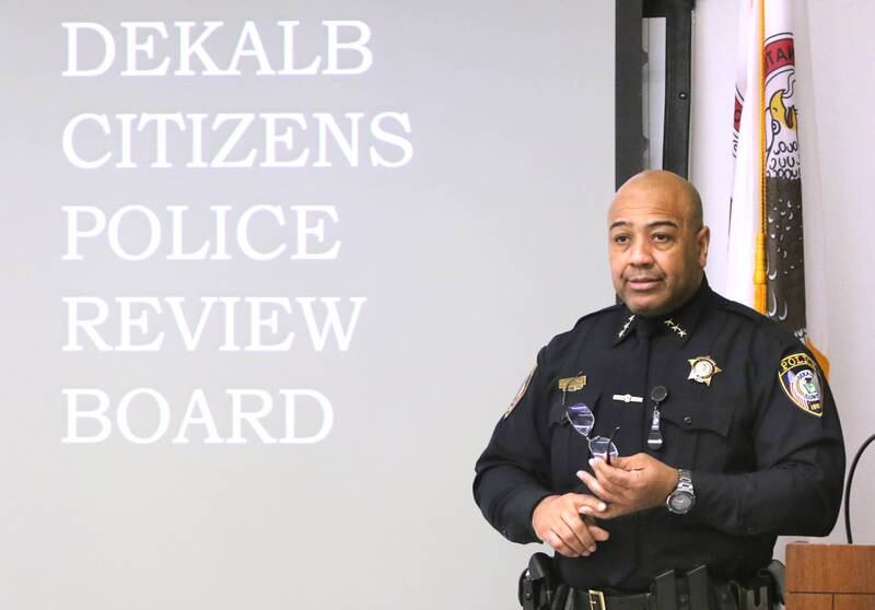 DeKalb Police Chief David Byrd talks about the duties of the newly-formed DeKalb Citizens Police Review Board during the first meeting of the board Thursday, Feb. 3, 2022, at the DeKalb Police Department.