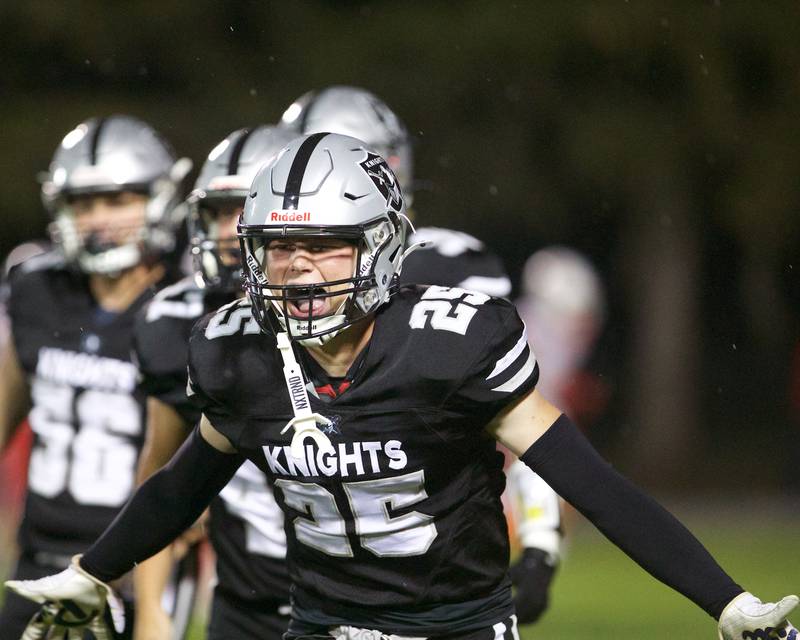 Kaneland's Brady Aversa is excited after a play against Ottawa on Friday, Sept. 19, 2025 in Maple Park.
