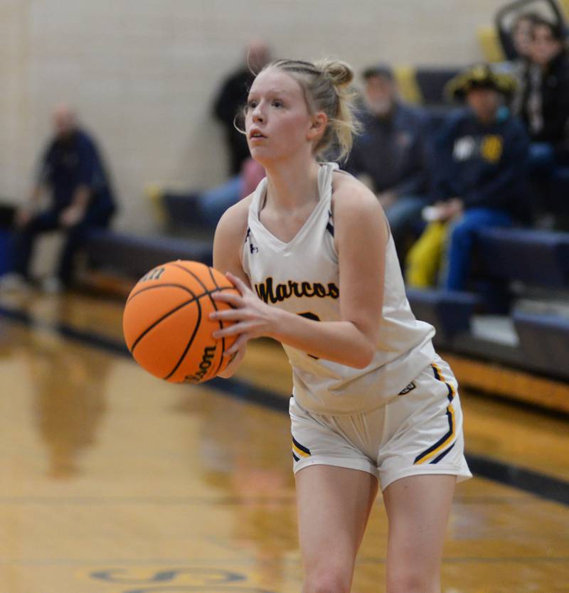 Polo's Carlee Grobe looks to shoot against Riverdale during a Saturday, Jan. 18, 2025 game at Polo High School.