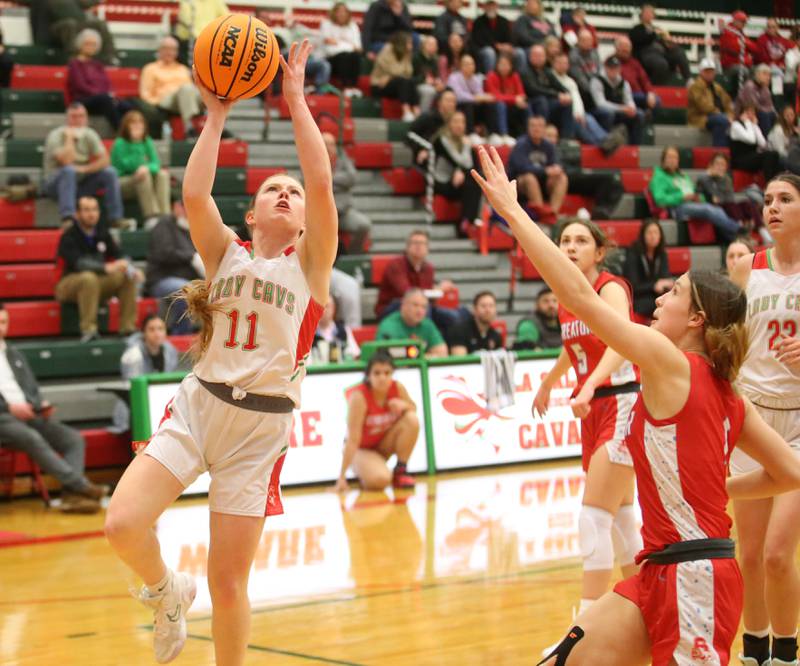 L-P's Elizabeth Sines runs into the lane to score on a layup over Streator's Audrey Arambula on Tuesday, Jan. 28, 2025 in Sellett Gymnasium at L-P High School.