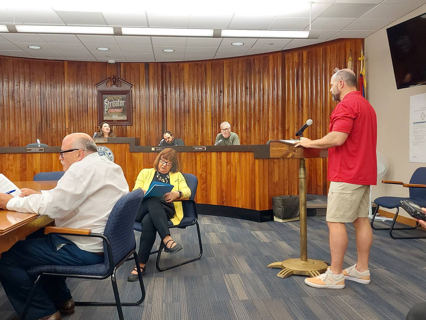 Streator High School Athletic Director Nick McGurk addresses the Streator City Council on Tuesday, June 27, 2023, about the high school's interest in utilizing James Street Recreation Complex. He spoke during the City Council's special meeting.