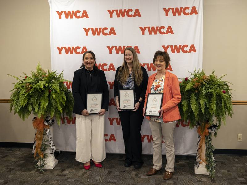 Sheila Dublo (left), Wendy Rienstra and Tina Hodge were nominated for the L.L. Ely Award on Thursday, April 17, 2025, at the YWCA’s Women of Achievement Luncheon. Winner Katie Wolfe was not present.