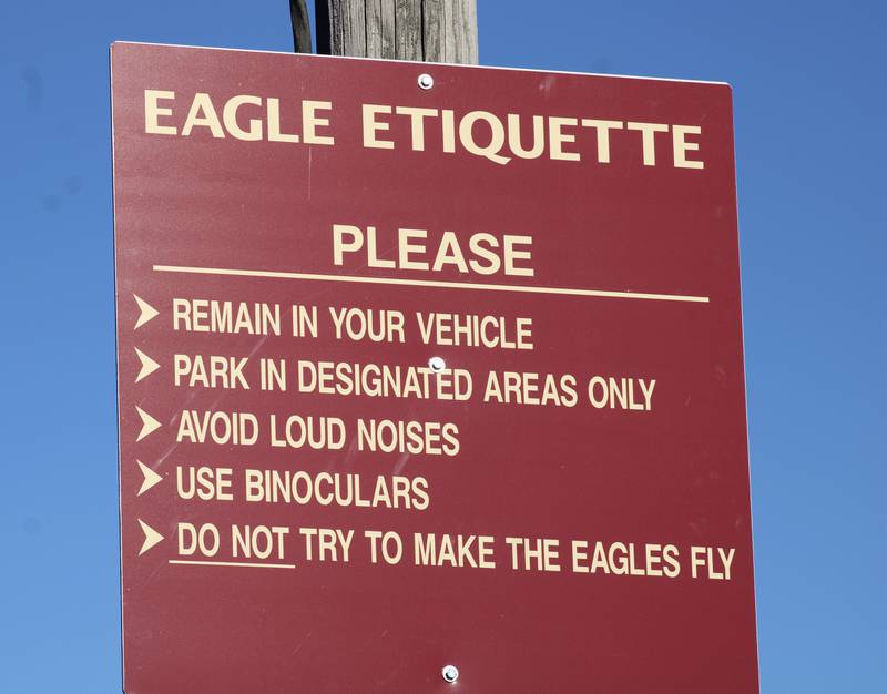 A sign at Lower Dam Park in Rock Falls advises visitors on how to view eagles who come to the Rock River to feed in the winter months.