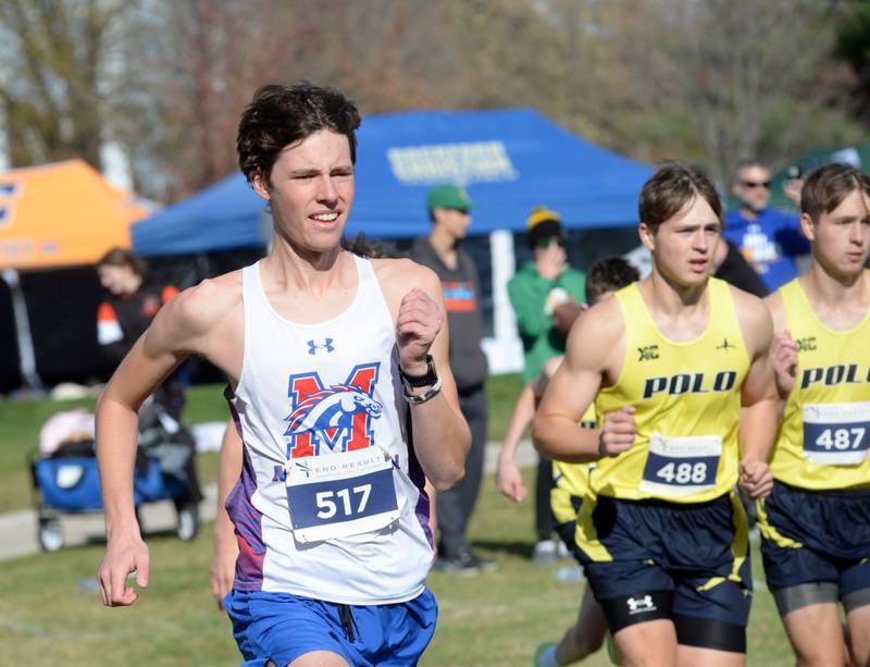 Morrison's Isaiah McDearmon and members of the Polo-Forreston team start the boys race at the 1A Rock Island Cross Country Sectional on Saturday, Nov. 2, 2024 at Saukie Golf Course in Rock Island.