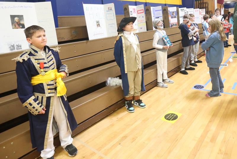 Logan Jr. High School sixth-grade students pose during a live Wax Museum on Thursday, Feb. 26, 2026 at Logan Jr. High School in Princeton.