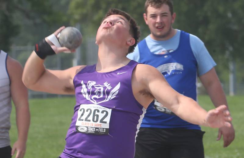 Dixon's Owen LeSage competes in shot put during the IHSA Class 2 Boys Track & Field State Finals on Saturday, May 31, 2025 at Eastern Illinois University in Charleston.