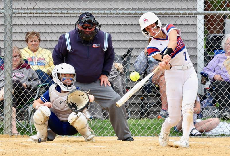 Morrison's Bella Duncan connects for a hit in Saturday's regional championship at Princeton. The Fillies beat Princeton 9-0 to advance to the Class 2A Woodstock Marian Sectional on Wednesday.