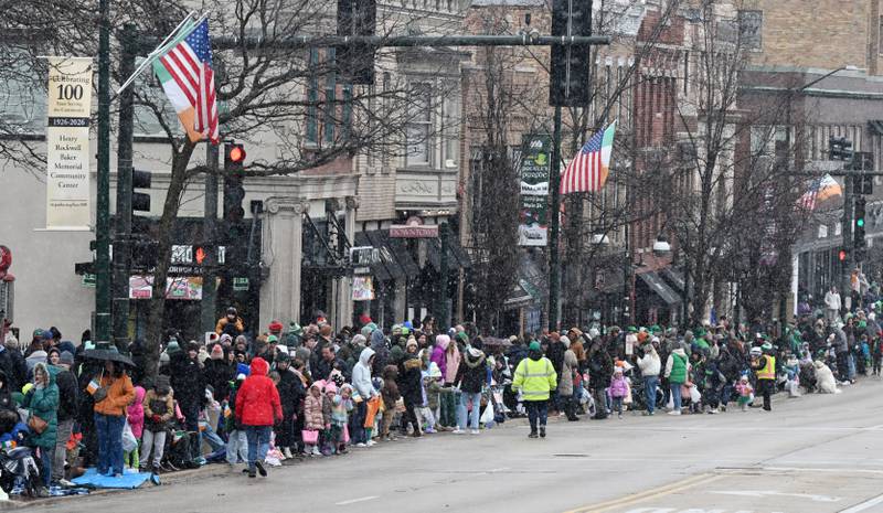 Thousands of people line Main Street to watch the St. Charles St. Patrick’s Parade Saturday, March 14, 2026.