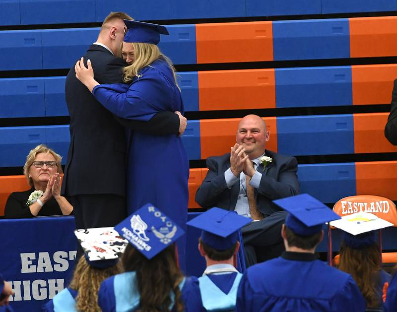 Eastland High School graduate Katlyn Spong received a special surprise on Sunday when her brother Travis, who is a member of the U.S. Air Force stationed in  Japan, flew home to present her with her diploma,