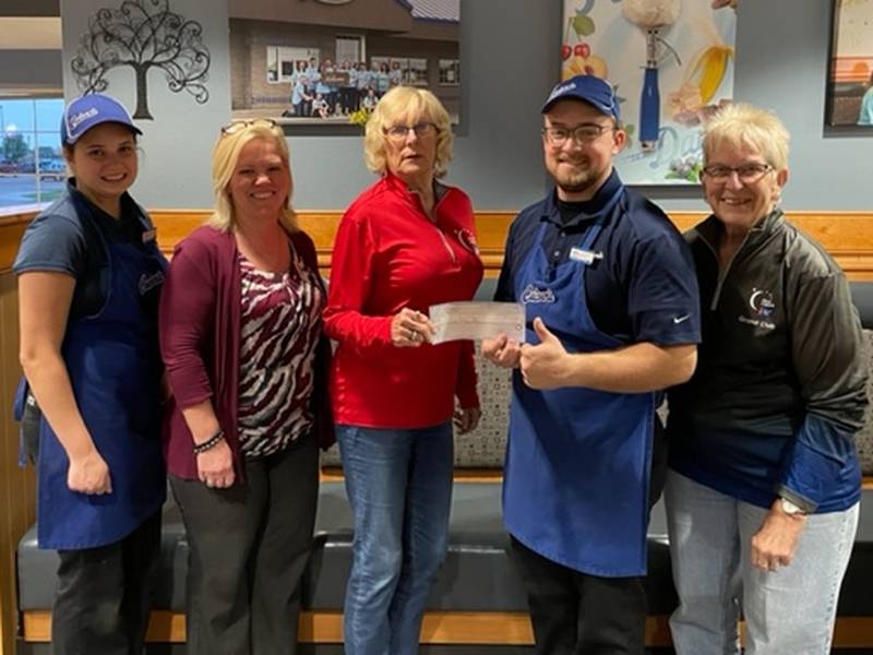 Pictured (left to right): Rock Falls Culver's staff members Emily Berogan and John Kelly presenting a check for $150 to the Relay For Life of Sauk Valley staff; Accounting Committee member Pam Martinez, Sponsorship Committee member Cheryl Faber and Chair of Relay For Life of Sauk Valley Betty Clementz. The check was donated from an online fundraiser held by the Culver's staff to support Relay For Life of Sauk Valley from 5 to 8 p.m. on Tuesday, May 24.