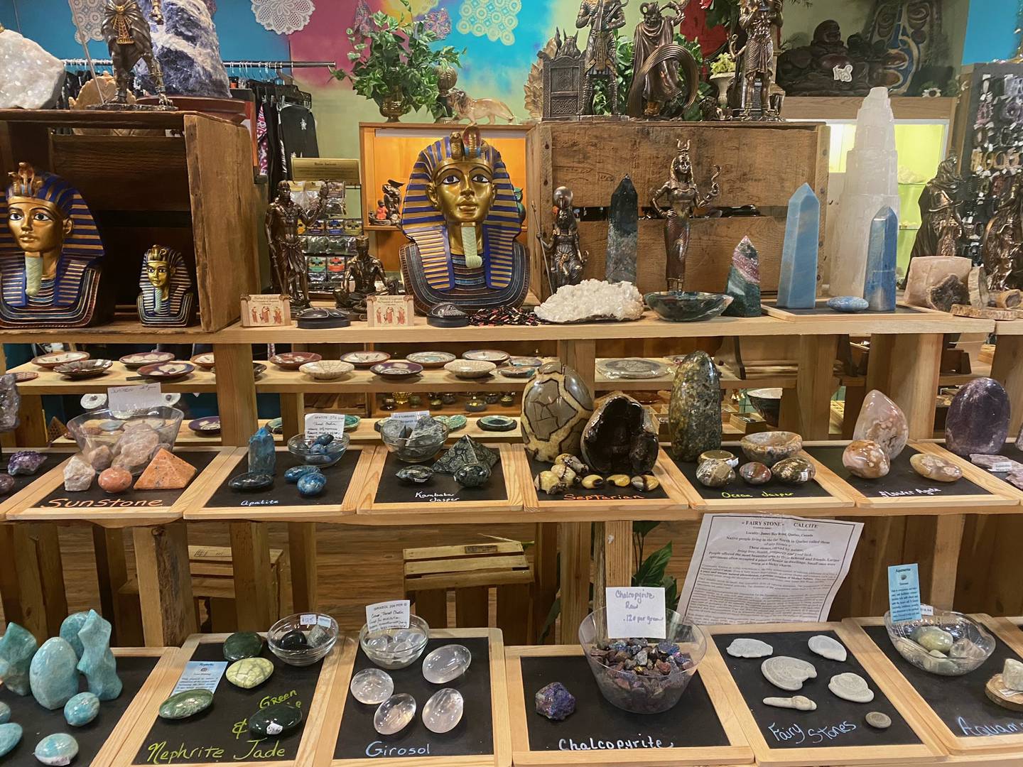Rock Soul Love is known for its extensive collection and numerous cultural displays showcasing various religious artifacts and hard-to-find crystals. Lee believes it’s important to have every religion represented.