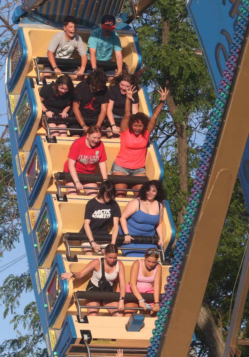 People ride the Pharaoh carnival ride during the Summer Fun Fest on Friday, June 14, 2024 in Ogelsby,. People ride the Pharaoh carnival ride during the Summer Fun Fest on Friday, June 14, 2024 in Ogelsby,.