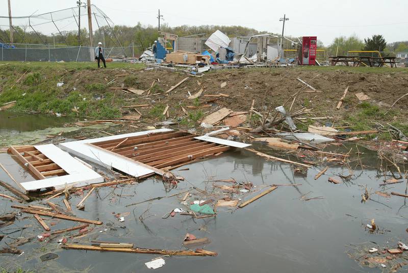 Debris fills the Illinois & Michigan Canal next to the ball diamond on Wednesday, Feb. 21, 2004 downtown Utica.