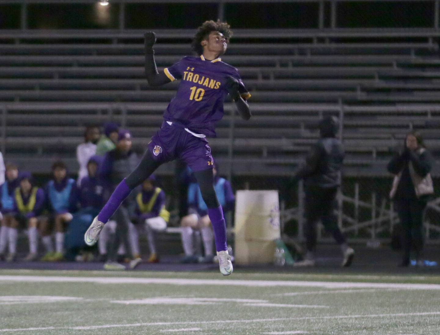 Mendota's Jasiel Watson reacts after scoring a goal against Peoria Christian in the Class 1A Sectional semifinal match on Wednesday, Oct. 19, 2022 in Mendota.