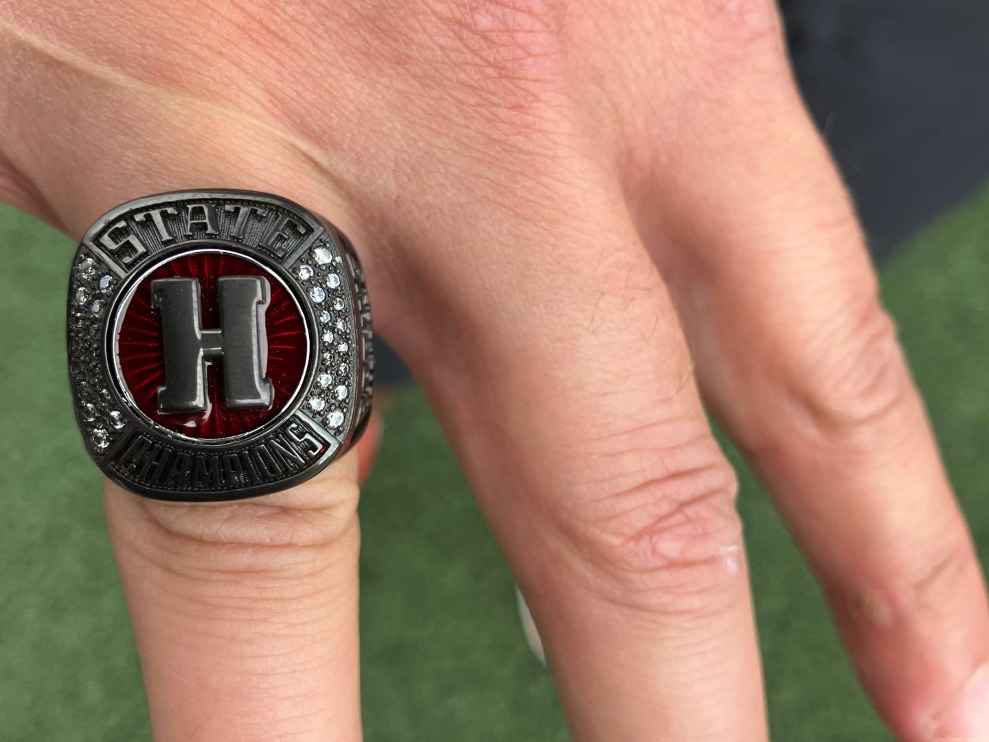Here is a close-up of one of Huntley's girls track and field state championship rings.