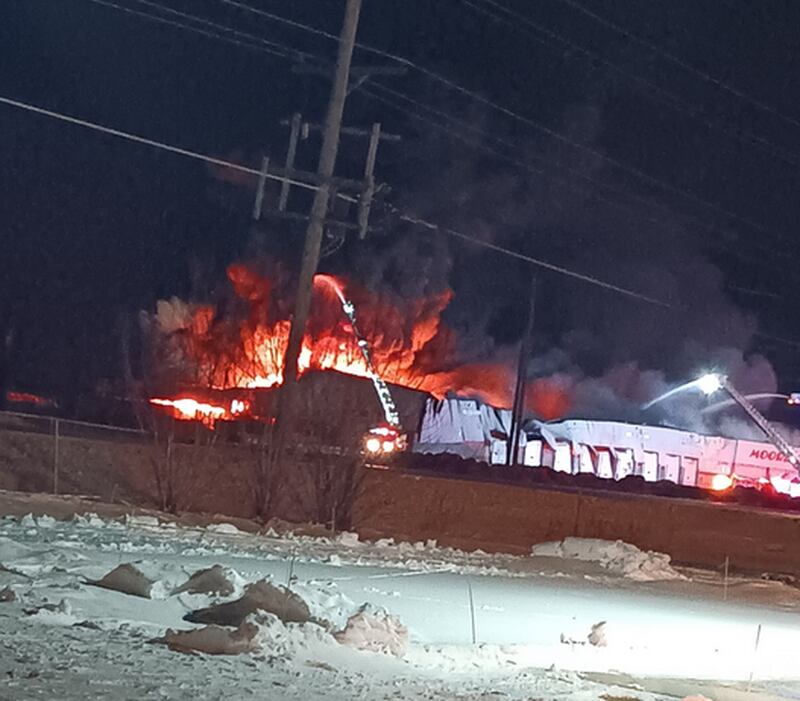 Firefighters are on the scene of a massive fire that has destroyed Moore Tires, 2411 E. Rock Falls Road/U.S. Route 30 in Rock Falls. The call came in around 4:25 a.m.