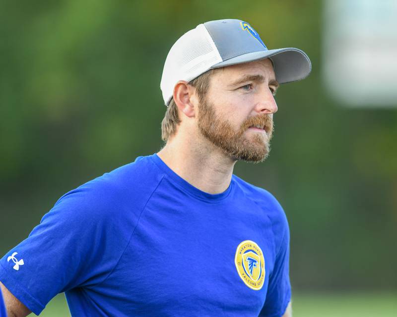 Wheaton North's head coach Joe Klingelhoffer looks on during the game on Thursday Sept. 11, 2025, while taking on Wheaton North held at Wheaton Warrenville South.