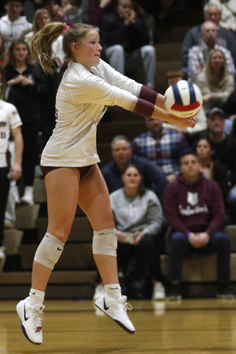 pr19\ passes the ball forward during the IHSA Class 3A Carmel Sectional championship volleyball match against Carmel on Thursday, Nov. 6, 2025, at Carmel High School, in Mundelein.