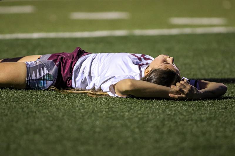 Morton's Carisma Rosales (21) reacts to missed shot on goal during soccer match between Morton at Willowbrook.  April 15, 2024.