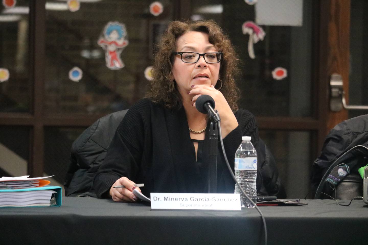 Superintendent Minerva Garcia-Sanchez is seen Tuesday, Jan. 17, 2023 at the DeKalb District 428 school board meeting.