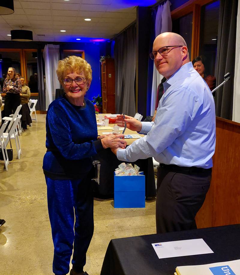 Priscilla Craft is given the Tom Wilson Award by United Way President Ben Hiltabrand on Thursday, Nov. 2, 2023. The awards is given to an individual who has given exceptional service to the Streator Area United Way.