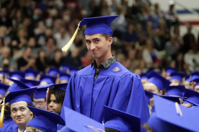 Ian Clarke is recognized for his decision to go into the National Guard during the Glenbard South High School graduation ceremony Friday May 20, 2022 in Glen Ellyn.