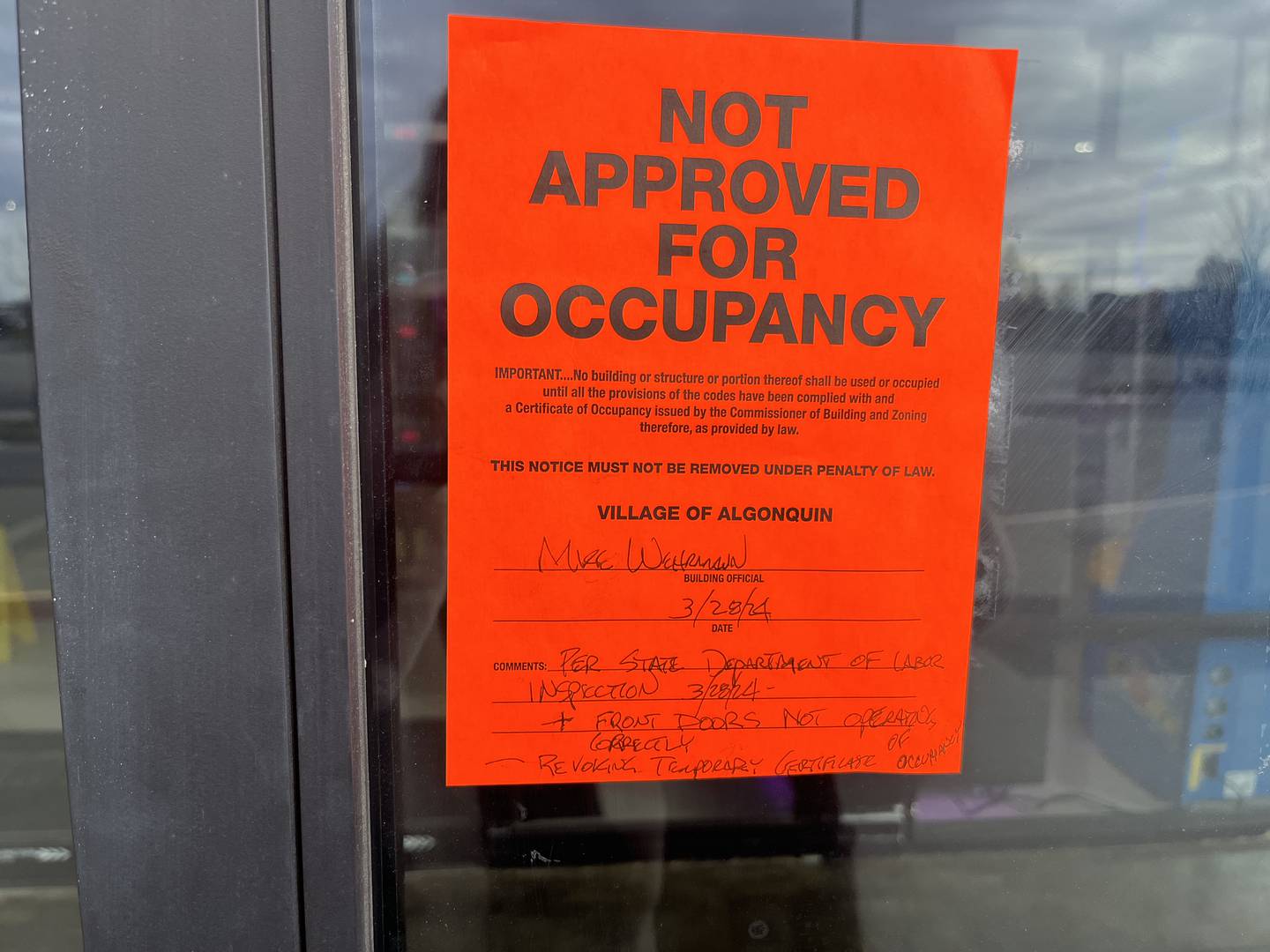 Fun City Adventure Park in Algonquin abruptly closed at the end of February 2024, two weeks after it opened. A sign from the village on the door on March 1, 2024, said, "Not approved for occupancy."