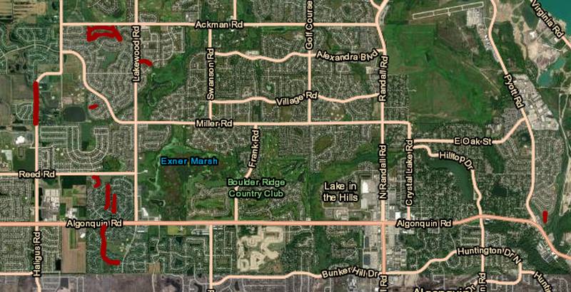 A map of the streets being worked on in 2022 as part of Lake in the Hills' road program.
