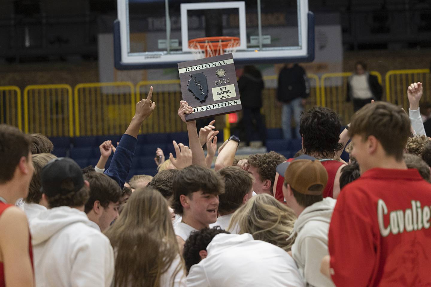 LaSalle-Peru celebrates their regional finals win over Sterling Friday, Feb. 23, 2024 during a class 3A regional final at Sterling High School.