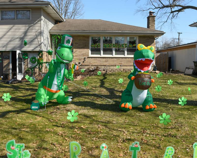 A house on the St. Patrick’s Day parade route in Countryside was decorated for the occasion on Saturday March 2, 2024.