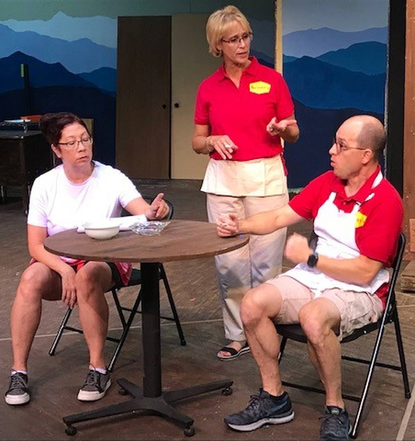 Stage Coach Players cast members rehearse a scene from their upcoming production of "Nickel and Dimed"